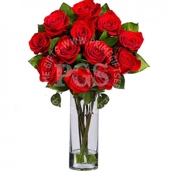 12 Imported Red Roses in Vase