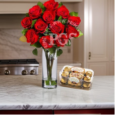 12 Imported Red Roses with Chocolates