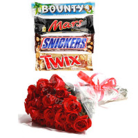 Assorted Chocolates and Red Roses