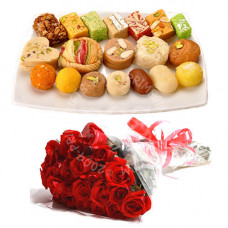 Mix Mithai 2Kg and 24 Red Roses