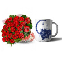 Eid Mug with Red Roses Bouquet
