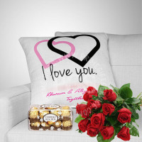 Free Red Roses with Personalised Cushion and Chocolates