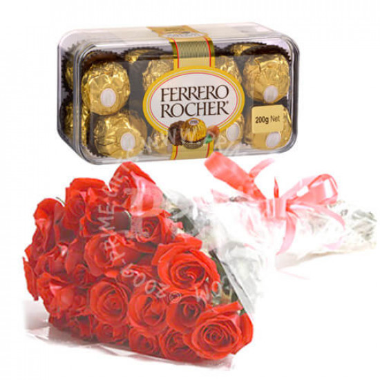 Ferrero Rocher Chocolates and 24 Red Roses