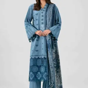 3 Piece Lawn Dull Teal - Digital Printed Embroidered Suit
