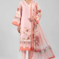 3 Piece Light Peach Cambric - Digital Printed Suit
