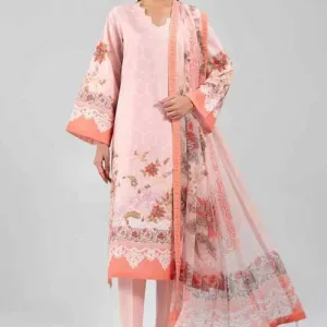 3 Piece Light Peach Cambric - Digital Printed Suit