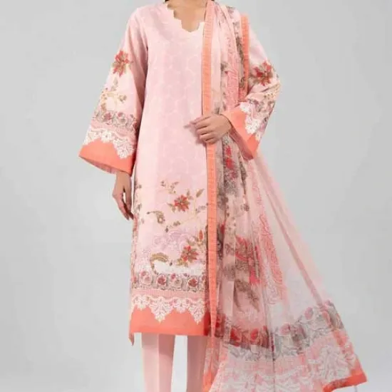 3 Piece Light Peach Cambric - Digital Printed Suit