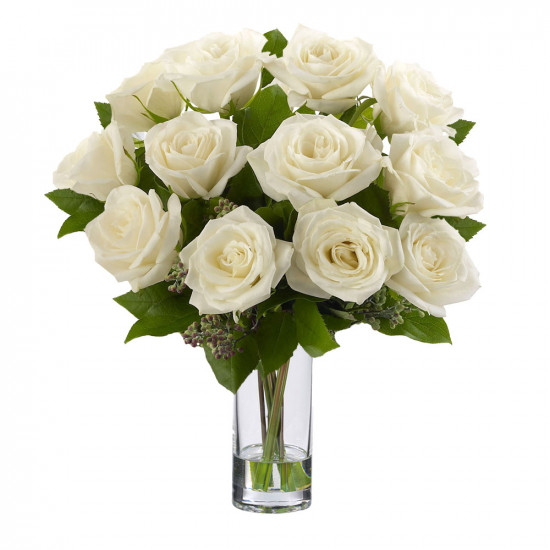 One Dozen Premium White Roses