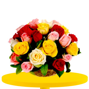 Two Dozen Mix Roses Basket Two Dozen Mix Roses Basket