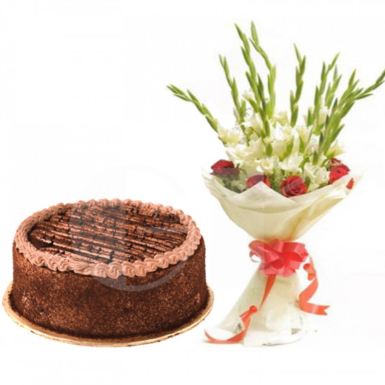 Hobnob Cake with Medium Flowers Bouquet